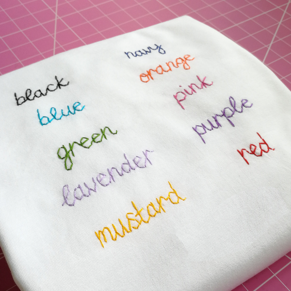 hand embroidery thread colour options for personalised handkerchief