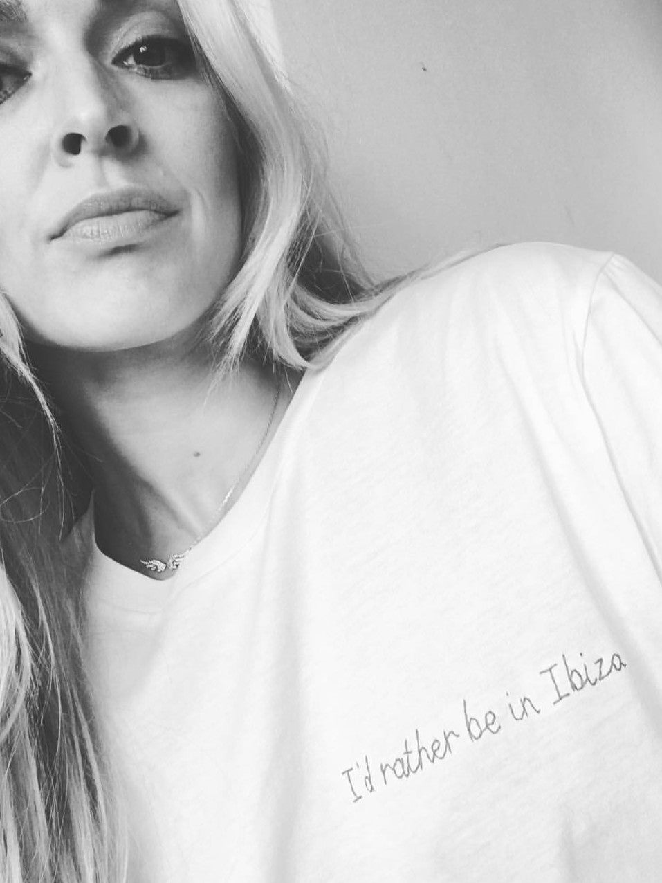 I'd rather be in Ibiza organic cotton white hand embroidered t-shirt for christmas gift