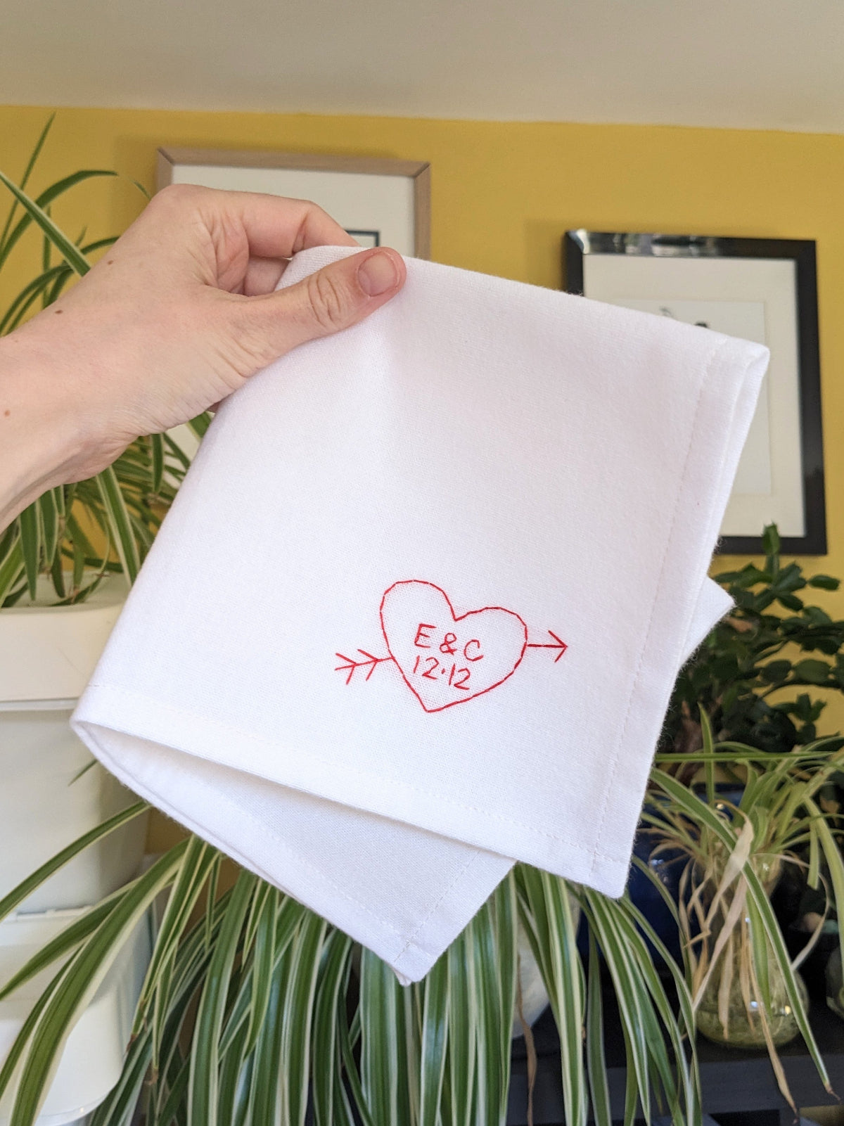 personalised initials heart handkerchief with wedding date as gift for groom 