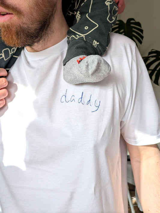 child's handwriting embroidered on a personalised tshirt for fathers day - 34