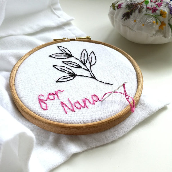 make your own personalised hanky with this embroidery kit. learn how to embroider a handkerchief using this eco craft kit for adults, suitable for beginners