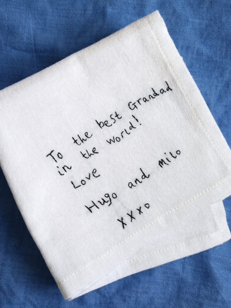 personalised child's handwriting handkerchief as gift for grandad