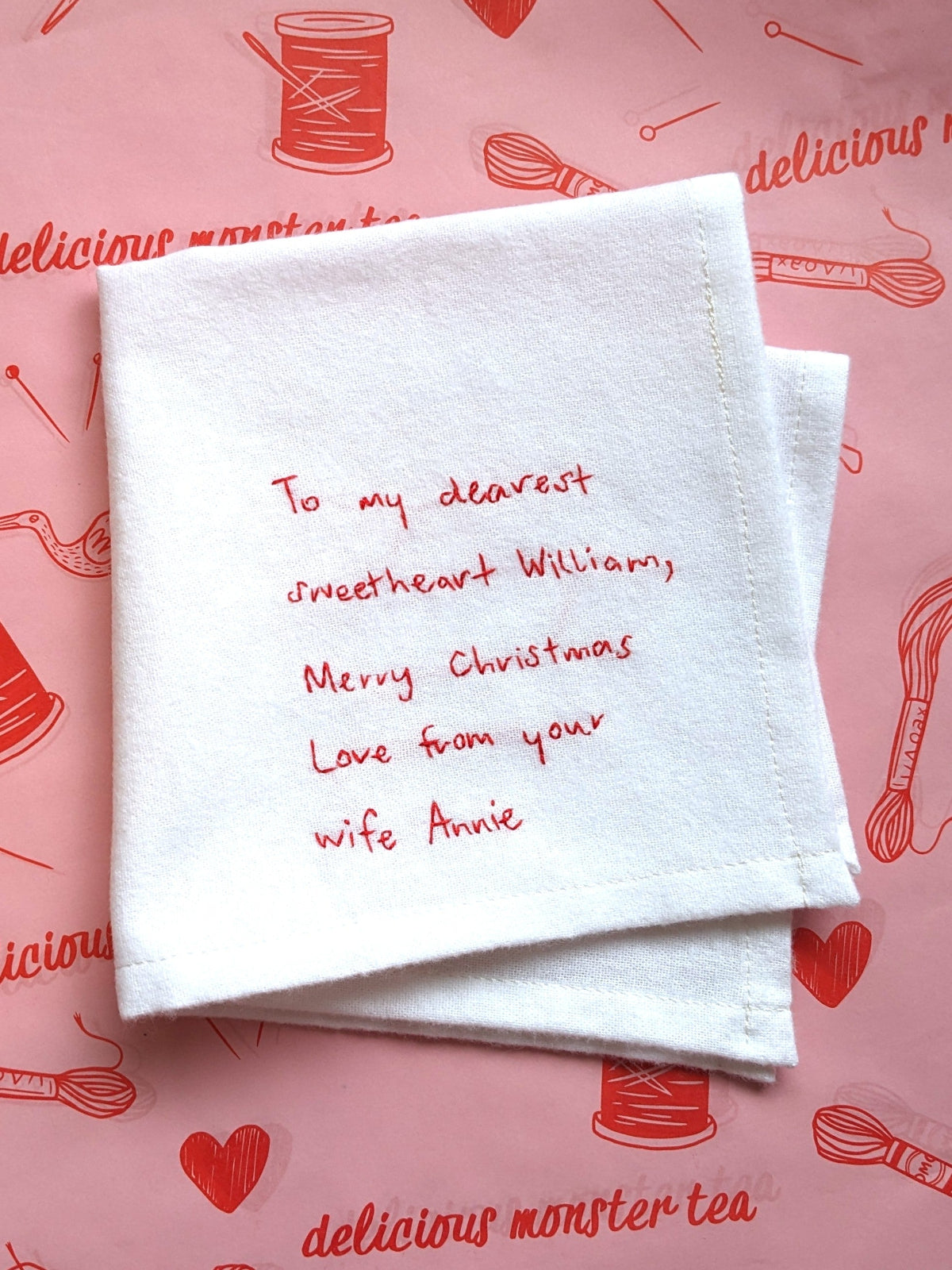 personalised handwriting handkerchief for husband's christmas gift