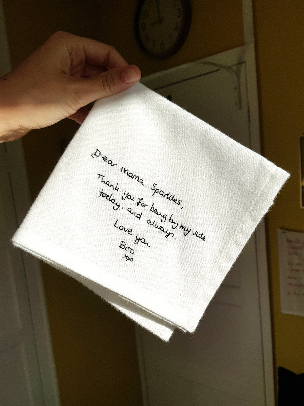 personalised handwriting handkerchief for mother of the bride