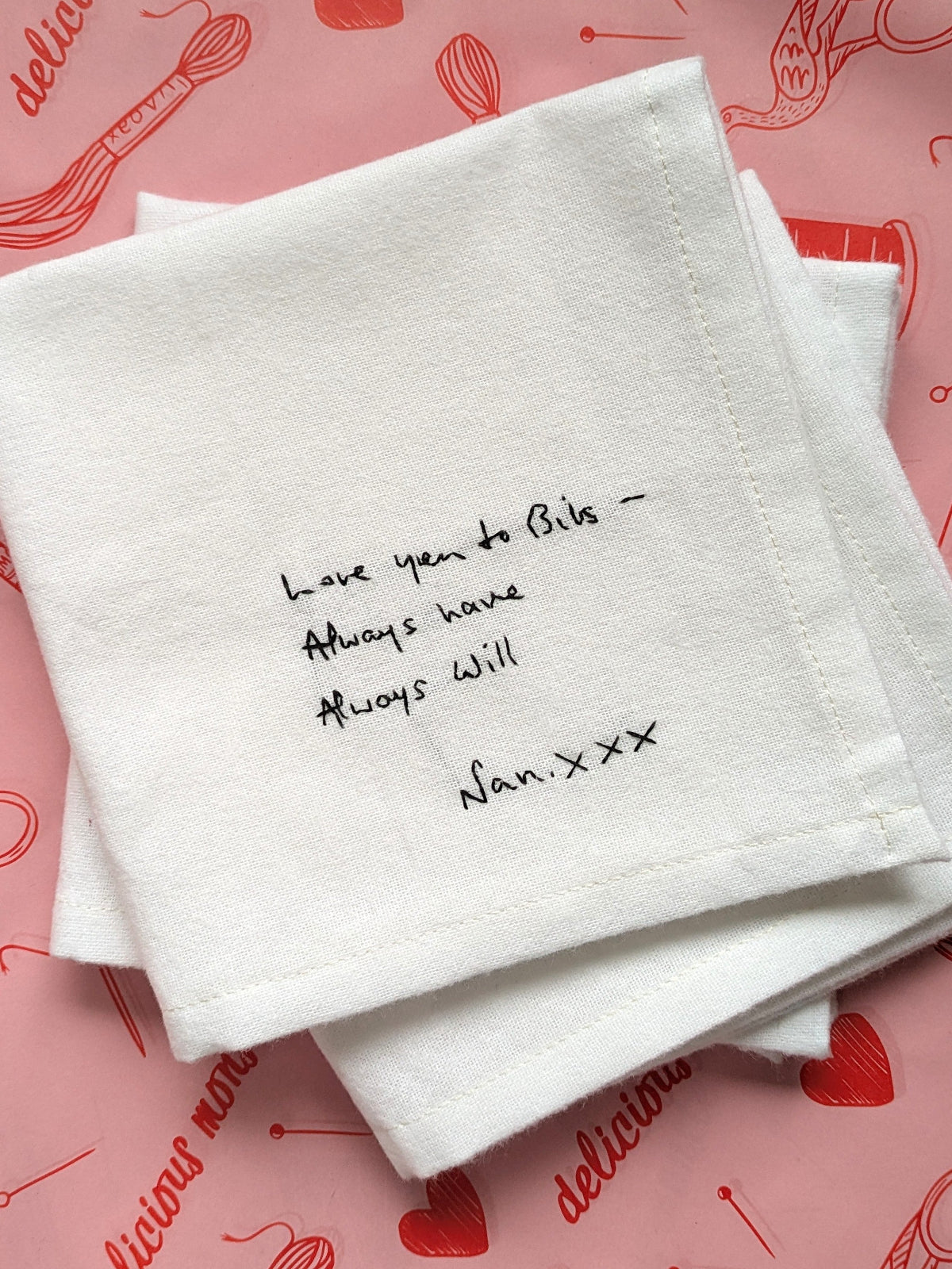 personalised handwriting handkerchief in loving memory of nan