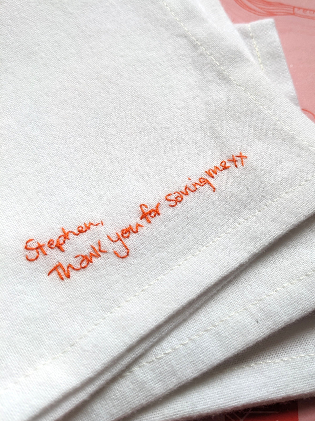 personalised handwriting handkerchief with just because message