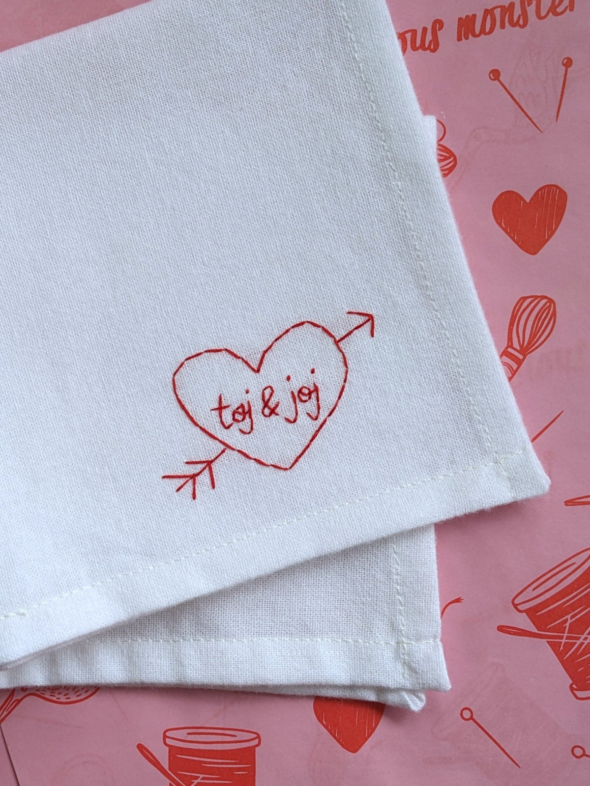 personalised initials heart handkerchief for valentine's day gift