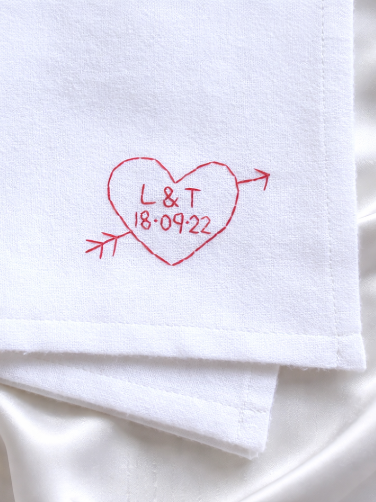 personalised initials heart handkerchief with wedding date as anniversary gift for husband