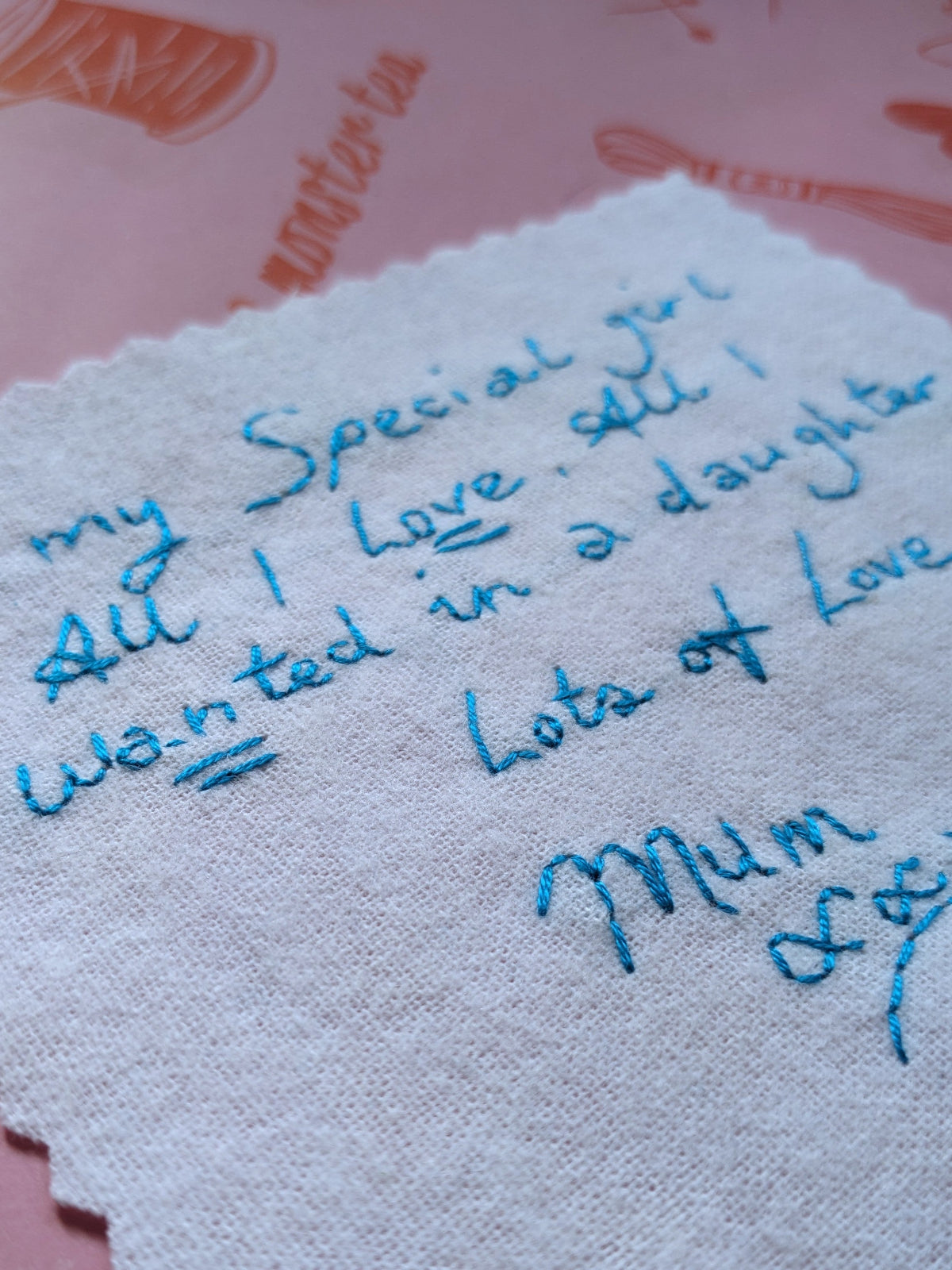 personalised wedding dress patch with handwritten something blue