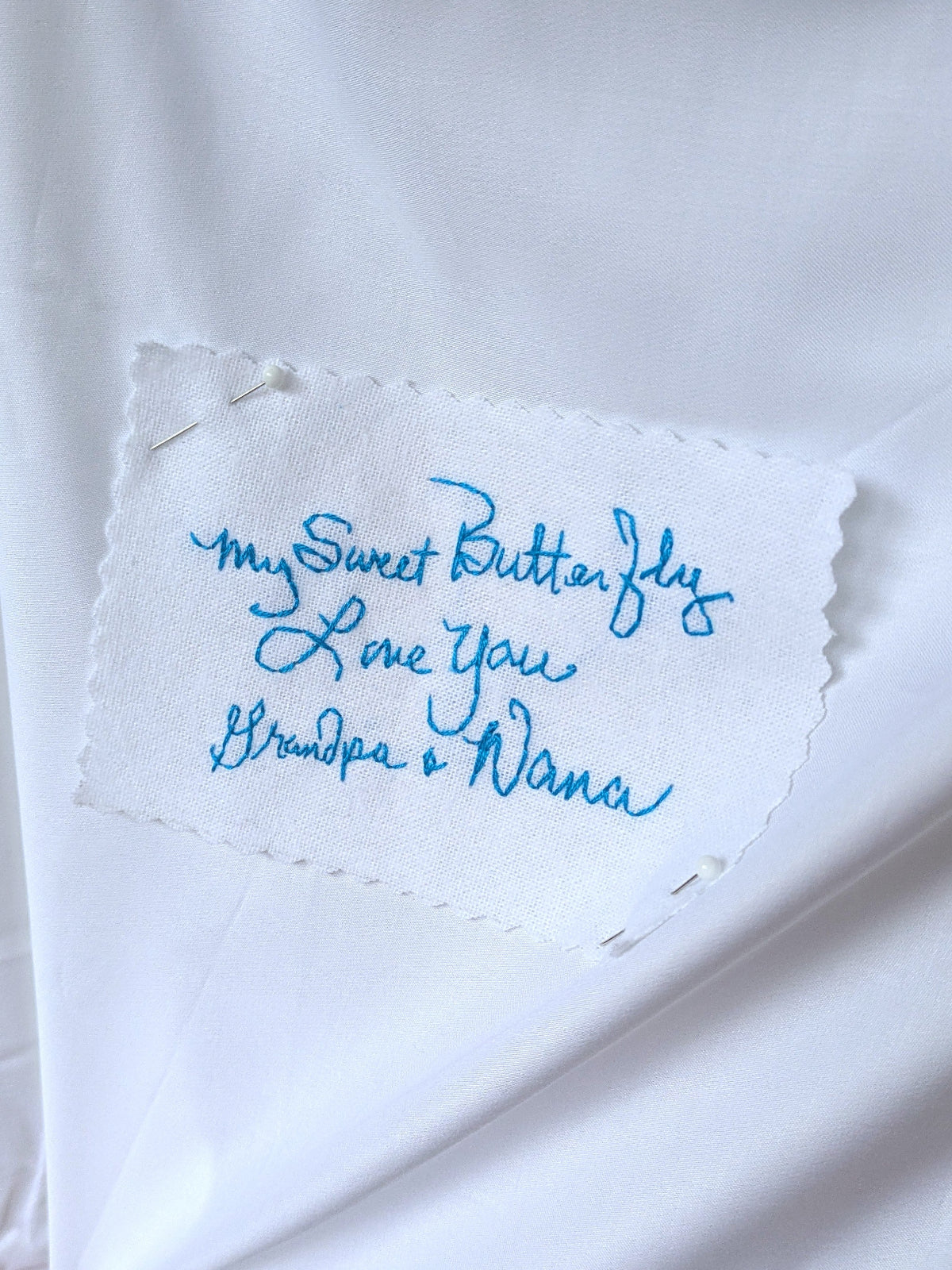 personalised wedding dress patch as bride's something blue