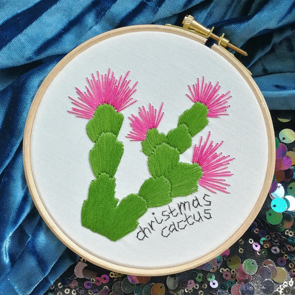 christmas cactus embroidery kit for beginners. adults craft kit with succulent