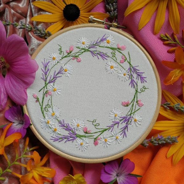 6 Purple Floral Wall Decor Embroidery Kit for Beginners. Beautiful