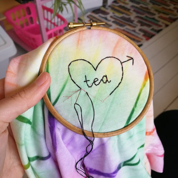 make your own personalised tie-dye t-shirt with this embroidery kit. learn how to embroider a tshirt using this eco craft kit for adults, suitable for beginners